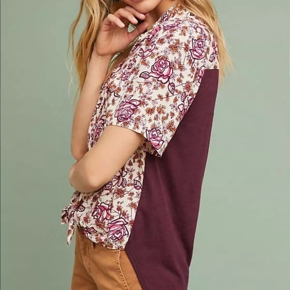 NWT Porridge Bergen Buttondown Top Anthropologie Wine Floral - Picture 4 of 12